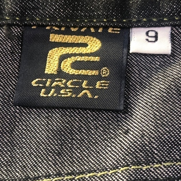 Y2K L.A. boutique metallic denim reverse seam black/green pants size 9 - Picture 3 of 11